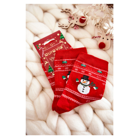 Dámské bavlněné vánoční ponožky Snowmen Červené Kesi