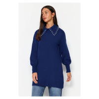 Trendyol Námořnický modrý dětský límec Perleťově měkký pletený svetr