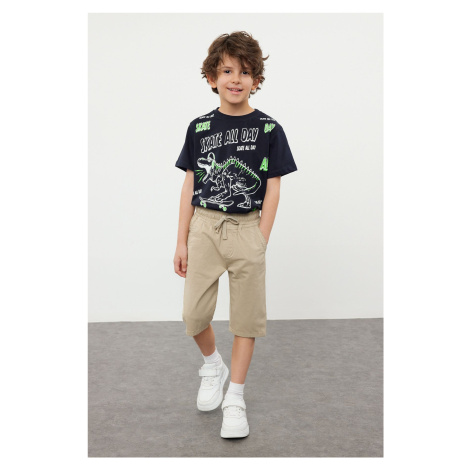 Trendyol Beige Boy's Elastic Waist and Tied Woven Capri/Shorts