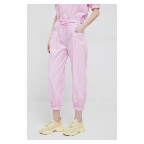 Kalhoty Deha dámské, růžová barva, široké, high waist