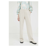 Kalhoty Samsoe Samsoe Hoys dámské, béžová barva, jednoduché, high waist, F16304674