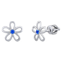 Silvego Stříbrné náušnice - květ s modrým zirkonem na šroubek SILVEGOB31857SBDB