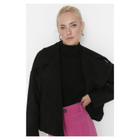 Trendyol Black Oversize vlněný kabát Cachet se širokým střihem