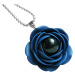 Troli Modrý náhrdelník s černou perličkou kytičky