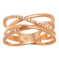 Dámský stříbrný prsten pozlacený růžovým zlatem s čirými zirkony STRP0364F