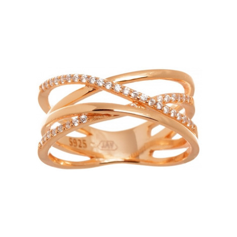 Dámský stříbrný prsten pozlacený růžovým zlatem s čirými zirkony STRP0364F JVD