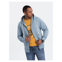 Men's BASIC unbuttoned hooded sweatshirt - blue V7 OM-SSBZ-0178