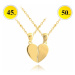 Stříbrné pozlacené náhrdelníky s rozpůleným srdíčkem pro páry JMAN0279GN45