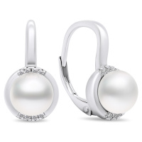 Brilio Silver Elegantní stříbrné náušnice s perlami a zirkony EA384W