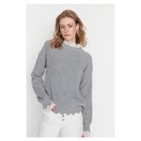 Trendyol Gray Lace-Tulle Knitwear Sweater