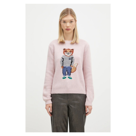 Vlněný svetr Maison Kitsuné Dressed Fox Intarsia dámský, růžová barva, NW00809KH0002 MAISON KITSUNÉ