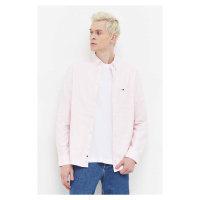 Košile Tommy Jeans růžová barva, regular, s límečkem button-down, DM0DM18335