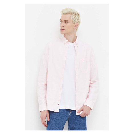 Košile Tommy Jeans růžová barva, regular, s límečkem button-down, DM0DM18335 Tommy Hilfiger