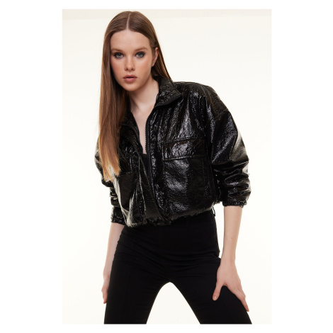 Trendyol Black Oversize Shiny Patent Leather Slim Jacket Coat