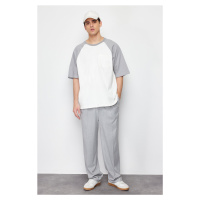 Trendyol Gray Oversize Pocket Color Block 100% Cotton T-Shirt