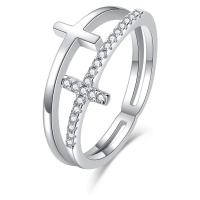 MOISS Luxusní dvojitý stříbrný prsten s křížky R00020 52 mm