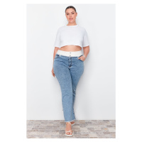 Trendyol Curve Light Blue Waist Belt Detail Straight Fit Jeans