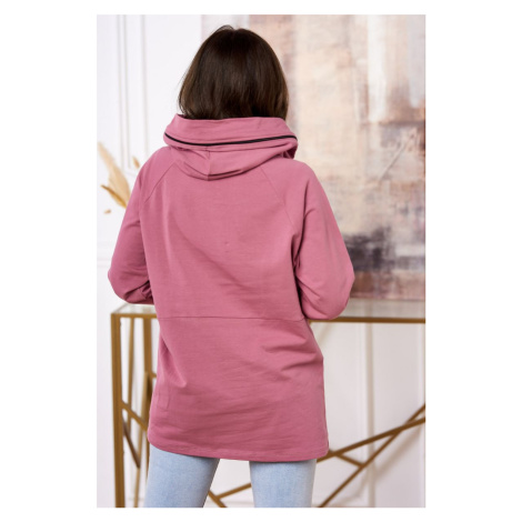 Tmavě růžová tunika na zip s kapucí Oversize