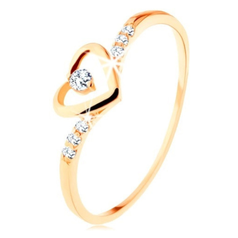 Zlatý prsten 375, kontura srdce s čirým zirkonkem, zdobená ramena Šperky eshop