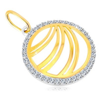 Zlatý přívěsek 585 - zdvojené linie v zirkonovém prstenci z bílého zlata