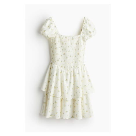 H & M - Šaty's žabkováním a volánovou sukní - bílá H&M