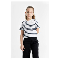 DEFACTO Girls' Striped Short Sleeve T-Shirt