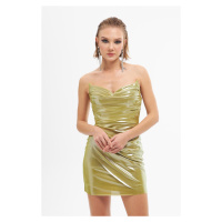 Carmen Pistachio Green Shiny Knitted Strapless Short Evening Dress
