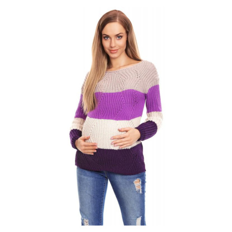 Čtyřbarevný svetr pruhovaný - fialový pro těhotné
