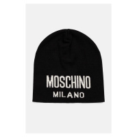 Vlněná čepice Moschino černá barva, z tenké pleteniny, M5802 60016