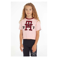 Oboustranné bavlněné tričko Tommy Hilfiger růžová barva