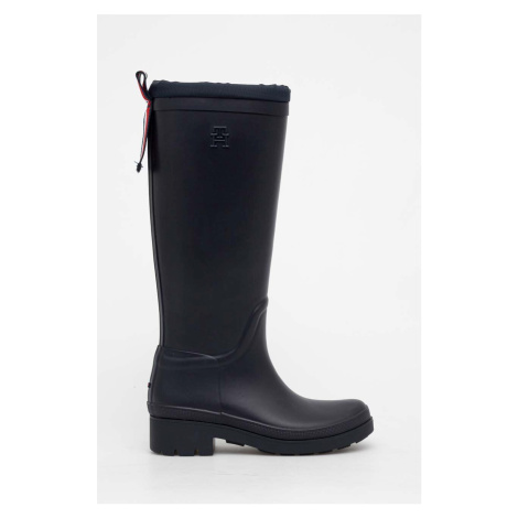 Holínky Tommy Hilfiger TOMMY TARTAN RUBBERBOOT dámské, tmavomodrá barva, FW0FW07664