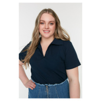 Trendyol Curve Navy Blue Ribbed Knitted Blouse