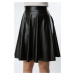 88854 Dewberry Flared Faux Leather Skirt-BLACK