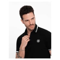 Ombre Men's elastane polo shirt with contrasting elements - black