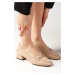 Mio Gusto Abriana Nude Colored Blunt Toe Knitted Strap Women's Short Heeled Shoes