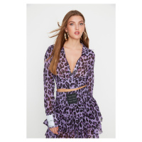 Trendyol X Sagaza Studio Purple Leopard Print Chiffon Shirt
