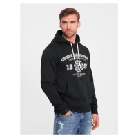 Ombre Men's kangaroo hoodie with college style print - black