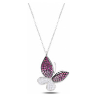 Klenoty Amber Stříbrný náhrdelník - motýl s barvenými zirkony