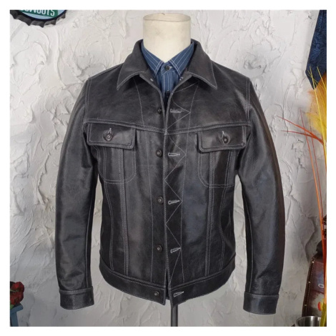 Batikovaná kožená bunda z hovězí kůže v retro stylu