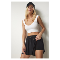 Happiness İstanbul Women's Black High Waist Two Layer Mini Shorts