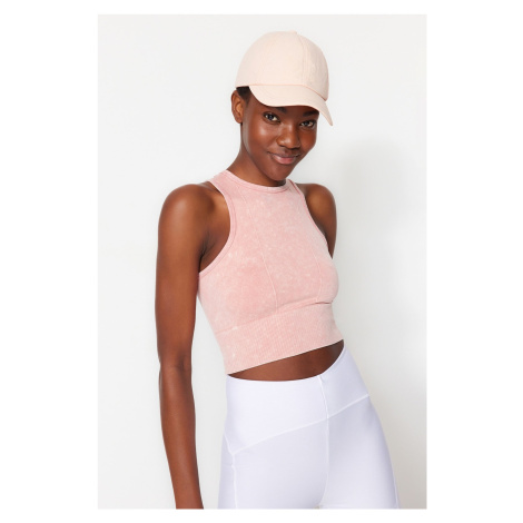 Trendyol Dried Rose Seamless/Seamless Crop Acid Washed Halter Neck Knitted Sports Top/Blouse