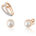 JwL Luxury Pearls Moderní set bronzových náušnic (1x záušnice, 2x pecková náušnice) JL0809