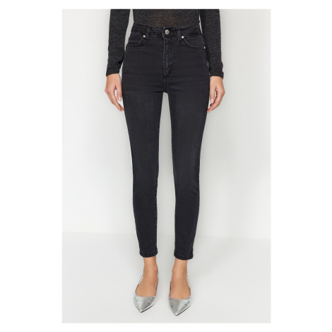 Trendyol černá kapsa detailní úzký džíny s vysokým pasem