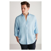 GRIMELANGE Brice Men's 100% Linen Flowy Light Blue Shirt