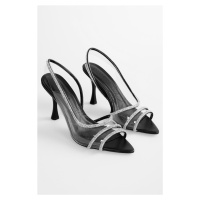 Shoeberry Women's Antoi Black Transparent Stone Heeled Shoes