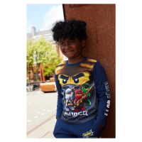 Dětská bavlněná košile s dlouhým rukávem Lego tmavomodrá barva, s potiskem