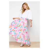 Trendyol Lilac Floral Pattern Pleated, Elastic Waist Woven Skirt