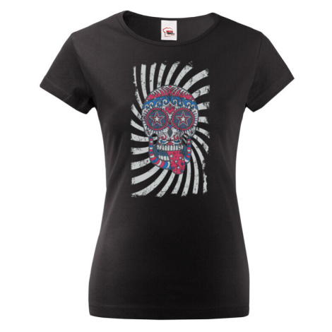 Dámské tričko s potiskem barevné lebky - originální a stylové tričko BezvaTriko