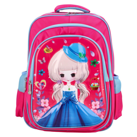 Dětský látkový školní batoh Princezna s kloboučkem, tmavě růžová New Berry