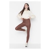 Trendyol Brown Heel Snap-On Shiny Knitted Leggings